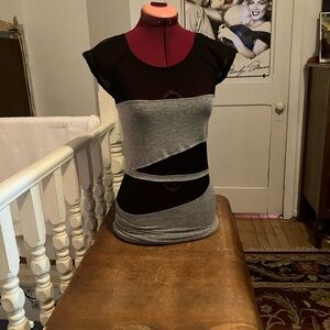 ✨ bebe Bodycon Dress – Size Small – Black Mesh & Heather Gray